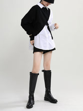 Women Lapel Color Block Shirt Two-Piece Blouse